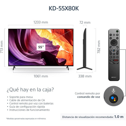 Sony Pantalla X80K 55 Pulgadas 4K UHD LED Smart Google TV