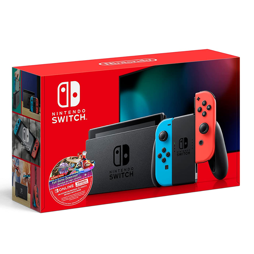 Nintendo Switch w/Neon Blue &amp; Neon Red Joy-Con + Mario Kart 8 Deluxe 
